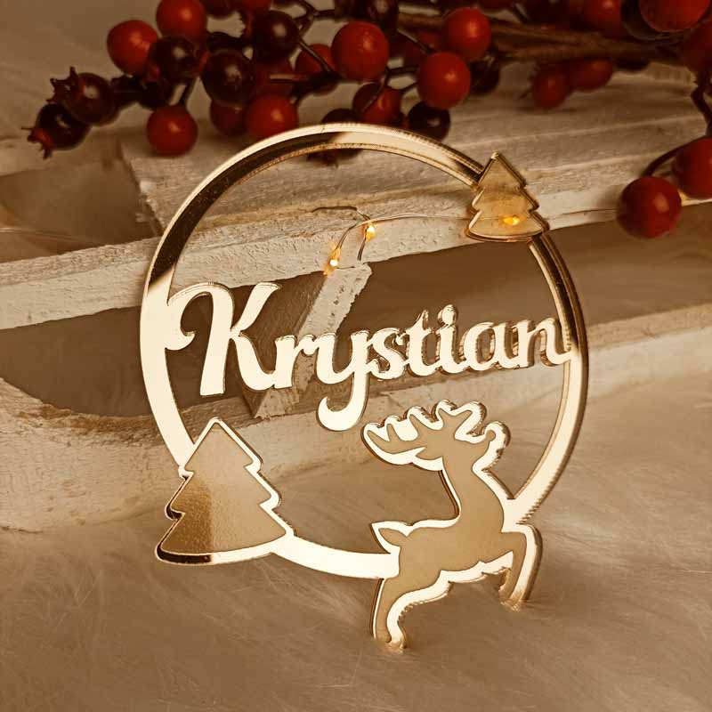 Luksusowa Bombka Imienna Renifer złota