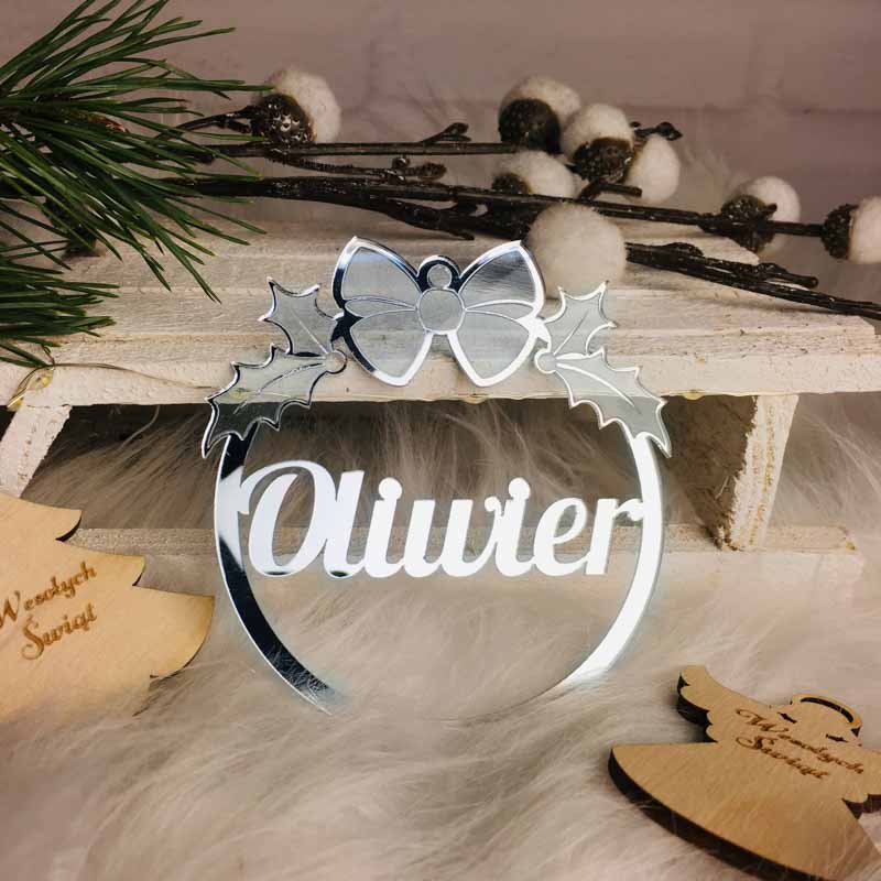 Luksusowa Zawieszka Imienna Kokardka srebrna