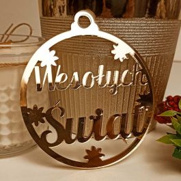 Lustrzana Bombka Wesołych Świąt Złota