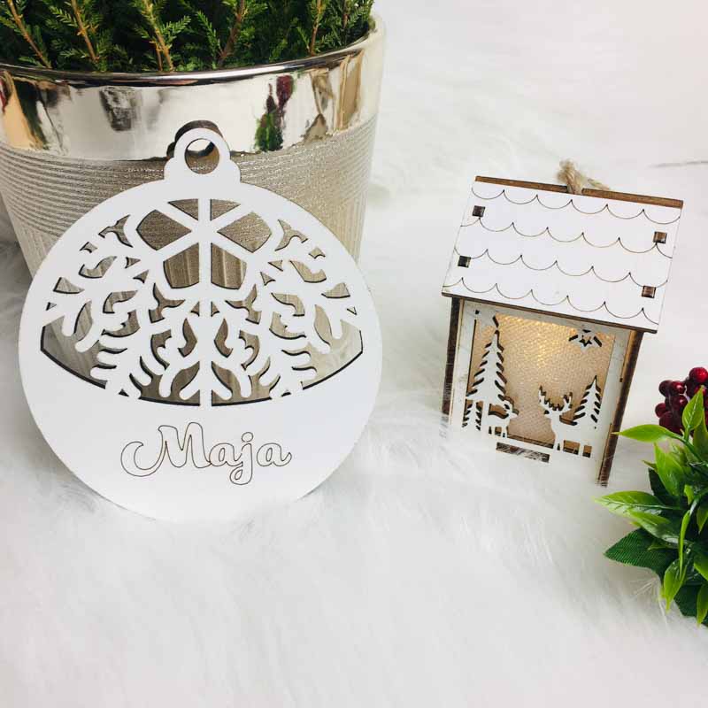 Naturalna Imienna Zawieszka Świąteczna Biała HDF