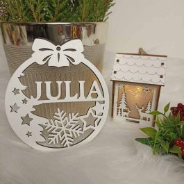 Naturalna Zawieszka Świąteczna z Imieniem Biała HDF