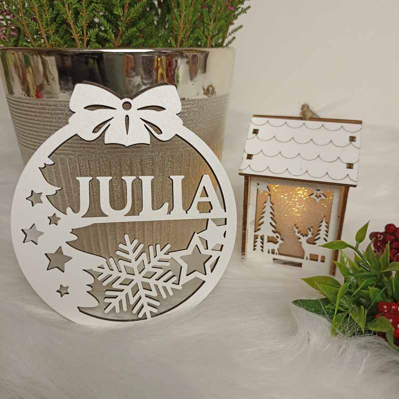 Naturalna Zawieszka Świąteczna z Imieniem Biała HDF