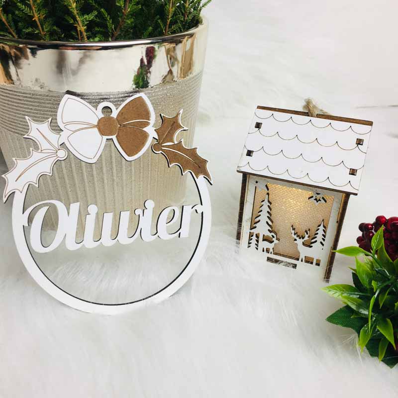 Rustykalna Bombka Drewniana z Imieniem Biała HDF