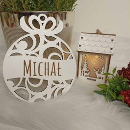 Rustykalna Ozdoba Choinkowa Imienna Biała HDF