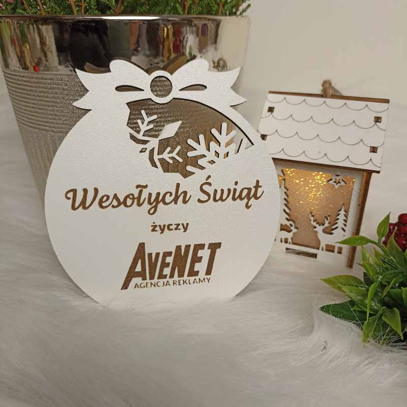 Rustykalna Ozdoba Świąteczna z Logo Firmy Biała HDF
