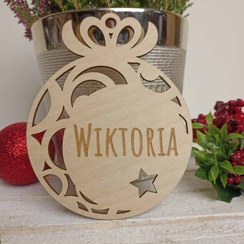 Stylowa Drewniana Bombka Imienna Sklejka