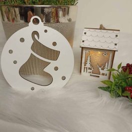 Świąteczna Drewniana Zawieszka Bucik Biała HDF