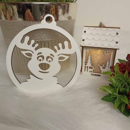 Wesoła Drewniana Zawieszka Renifer Biała HDF