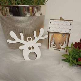 Zabawna Drewniana Bombka Renifer Biała HDF