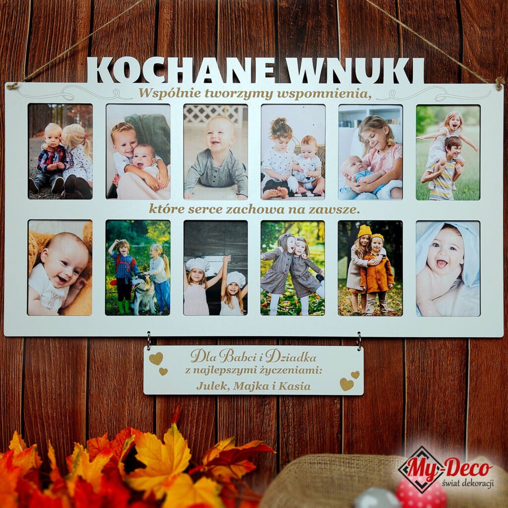 Wyjątkowa multiramka na kolaż zdjęć wnuków. Pomieści 12 zdjęć.