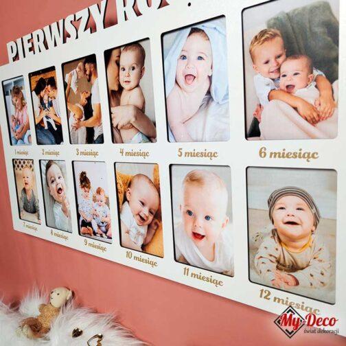 Duża ramka na 12 zdjęć dziecka z grawerem 12 miesięcy