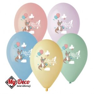 Balony lateksowe Mam Już 1 Roczek ze śmiesznym nadrukiem Kangurka