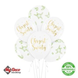 Biało zielone balony na chrzciny. Zestaw balonów lateksowych Chrzest Święty biało zielone 6szt.