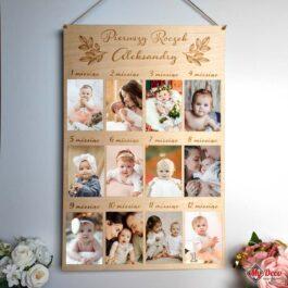 Ramka Tablica na 12 zdjęć Pierwszy Rok życia, personalizowana ramka z imieniem dziecka.