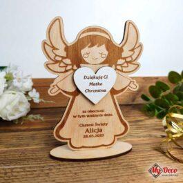 Piękny drewniany aniołek jako Podziękowanie dla chrzestnych i dziadków Aniołek Chrzest 2