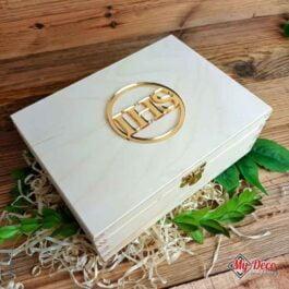 Pamiątka Komunijna drewniane pudełko herbaciarka dla dziecka