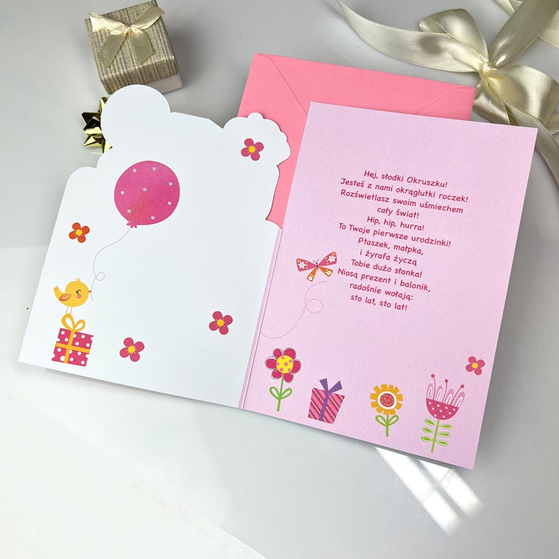 Kartka Urodzinowa Roczek dla Dziewczynki Żyrafa MD08 - obrazek 4