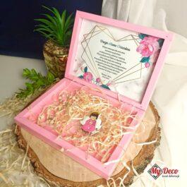 Podziękowania dla Rodziców Chrzestnych Komunia MD408. Drewniana szkatułka różowa dedykowana dla Matki Chrzestnej personalizowana.