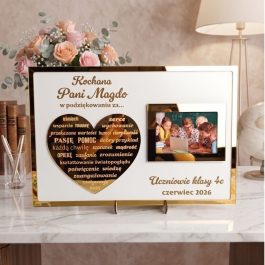 Personalizowane podziękowanie dla nauczyciela z lustrzanym sercem i ramką na zdjęcie klasy