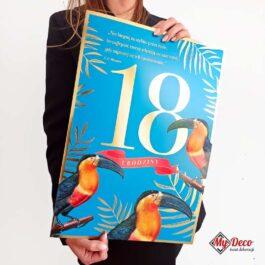 Duży karnet 18 urodziny niebieski papugi Mega 113