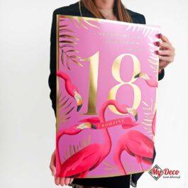 Duży karnet 18 urodziny róż flamingi Mega 112