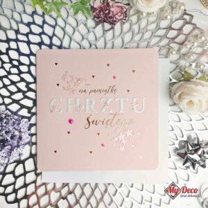 Kartka na Chrzest Różowa pamiątka chrzcin