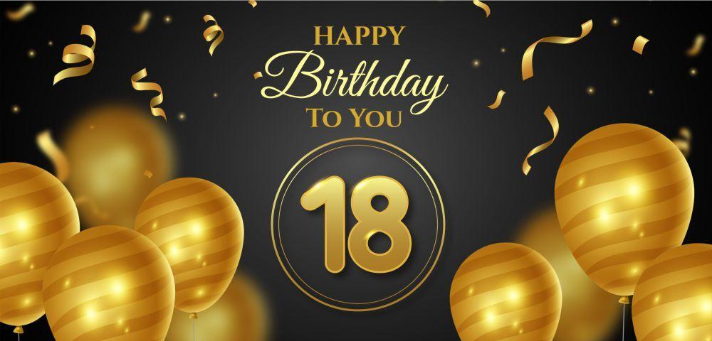 Życzenia na osiemnaste urodziny, grafika ze złotymi balonami
