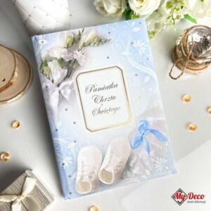 Niebieska książeczka na chrzciny. Książeczka na pamiątkę Chrztu Świętego