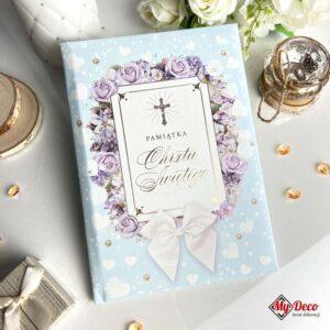 Pamiątka na chrzciny w kolorze błękitnym. Książeczka na pamiątkę Chrztu Świętego