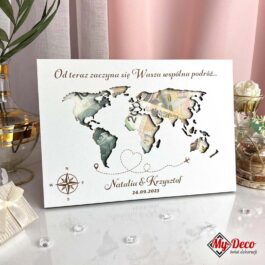 Ramka Mapa Świata na pieniądze Ślub Personalizowana