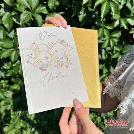 Kartka na 60 Urodziny Życzenia Prezent. Kolorowa kartka ze złotą 60.
