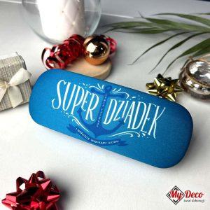 Etui na okulary Super Dziadek. Prezent dla dziadka. Etui w kolorze niebieskim.