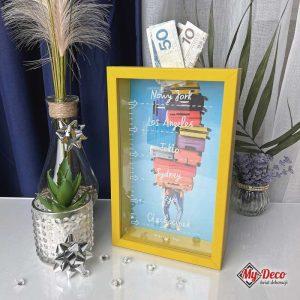 Skarbonka na Podróże Ze Skalą Prezent dla Podróżnika