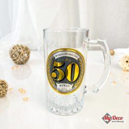 Kufel do Piwa Prezent na 50 Urodziny. Kufel do piwa na 50 urodziny z napisem Wyjątkowy Rocznik 50 Wiwat.