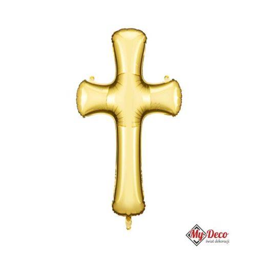 Balon foliowy złoty krzyż Dekoracja sali Komunia Chrzest