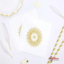 Serwetki białe Złoty IHS Komunia Dekoracja stołu