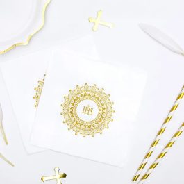 Serwetki komunijne IHS, 33x33cm, złoty, 1op.20szt. SP33-63-019