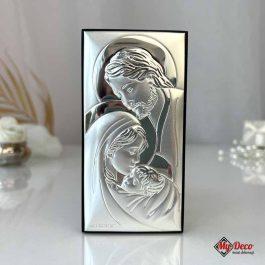 Srebrny Obrazek Święta Rodzina Prezent na Ślub MD765 Obrazek srebrny z wizerunkiem świętej Rodziny z personalizacją grawerowana na laminacie.