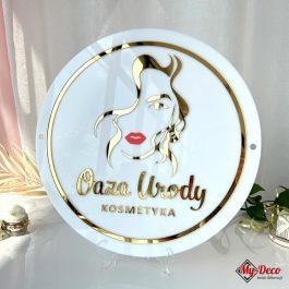 Logo 3D z Pleksi na ścianę salon fryzjerski i kosmetyczny. Personalizowany logotyp na ścianę dla twojej firmy ze szkła akrylowego z nadrukiem uv.