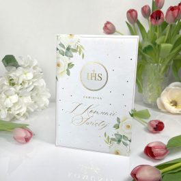 Książeczka pamiątka na pierwszą komunię złoty napis IHS 58-7
