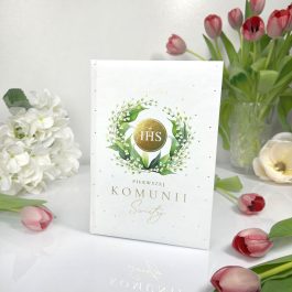 Pamiątka komunijna dla chłopca książeczka z życzeniami złoty IHS 60-0