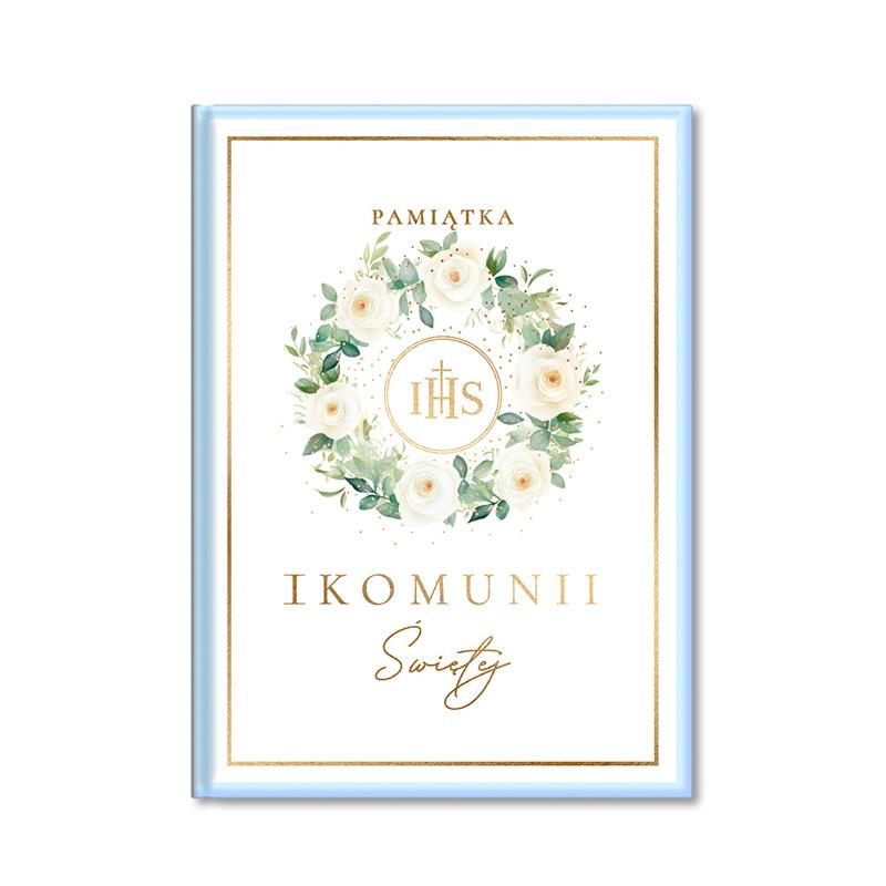 Pamiątka komunijna dla chłopca książeczka z życzeniami złoty IHS 60-0
