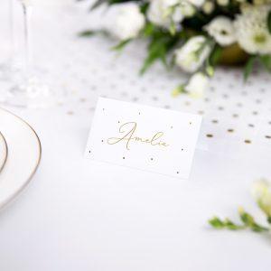 Winietki na stół komunia chrzest złote kropki zestaw 10 sztuk