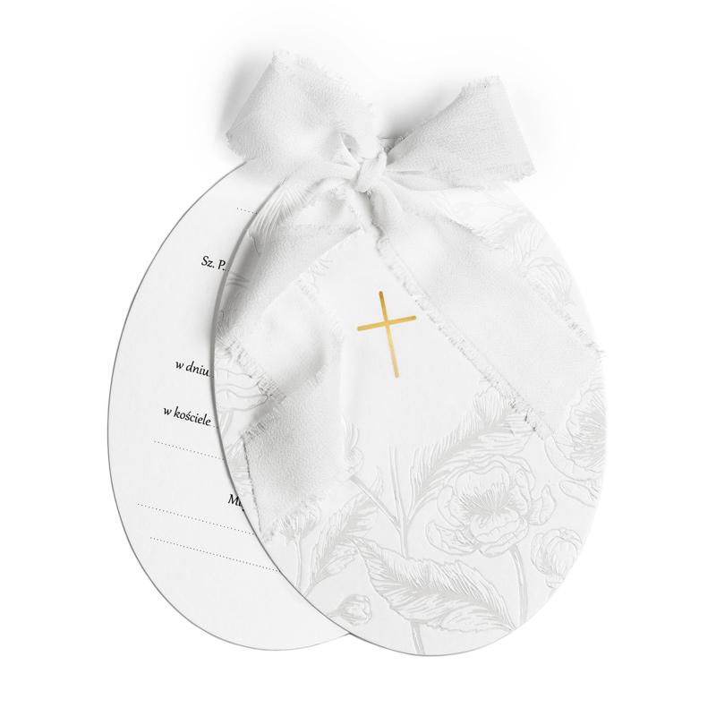 Zaproszenia na komunię Owalne do wypisania złoty krzyż zestaw 10 sztuk - obrazek 2