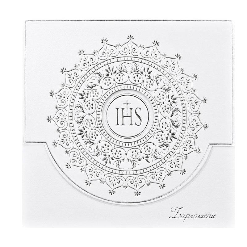 Zaproszenia na komunię kwadratowe Ornament srebrny zestaw 10szt - obrazek 2