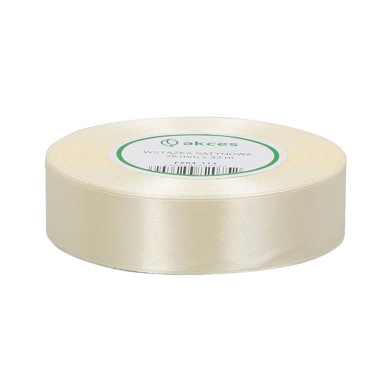 Wstążka tasiemka satynowa dekoracyjna kremowa 25mm x 32m