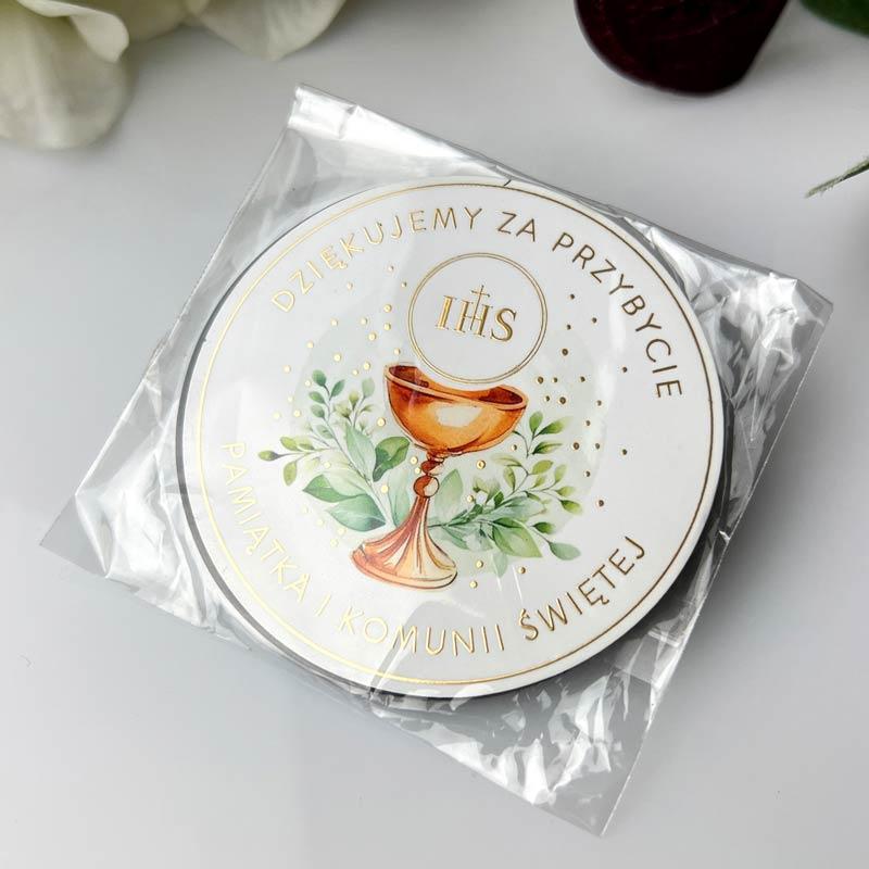 Magnes komunijny z kolorowym kielichem IHS i złotymi napisami - obrazek 2