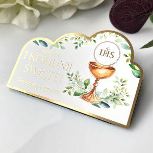 Magnes komunijny z eukaliptusem i złoceniem – pamiątka dla gości