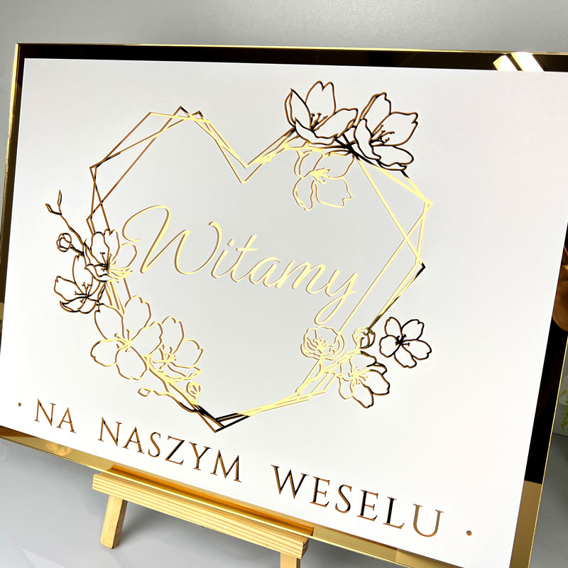 Elegancka Tablica Powitalna Ślub Wesele złota pleksi nadruk MD1294