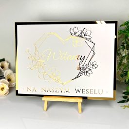 Elegancka Tablica Powitalna Ślub Wesele złota pleksi nadruk MD1294